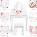 GarveeHome Kids' Vanity Set with Mirror, Makeup Table and Stool for Girls, Vanity Desk and Chair with Wood Makeup Playset for 4-9 Girls, White