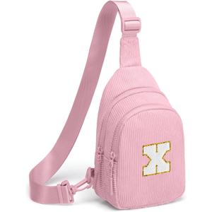 Viverte Small Corduroy Sling Bag Initial Crossbody Bag Fanny Pack for Girls Personalized Birthday Gifts for Teen Girls Gifts (Pink)