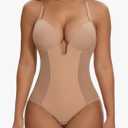 SHAPERIN Women's Backless Body Shaper Bra Faja U Plunge Low Back Thong Shapewear Tummy Control Deep V Bodysuit 2XL