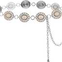Tarpop Western Metal Concho Belt for Women Turquoise Concho Belts Oval Round Flower Adjustable Chain for Women Dresses Jeans (White)