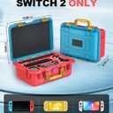 Travel Carrying Case for Nintendo Switch 2 & Accessories, All in One Protective Case, Hard Shell Cases with 12 Game Cards Slots, Waterproof Storage Organizer Box for Dock, Pro Controller-Orange&Blue