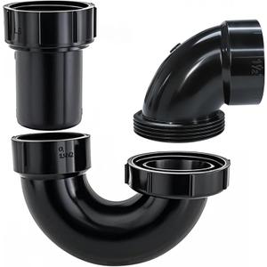 Lesso ABS Adjustable P Trap1 1/2 Inch for RV Drain Bathroom Kitchen Sink Drain Pipe Tubular Kit with White Threaded Adapter Ring