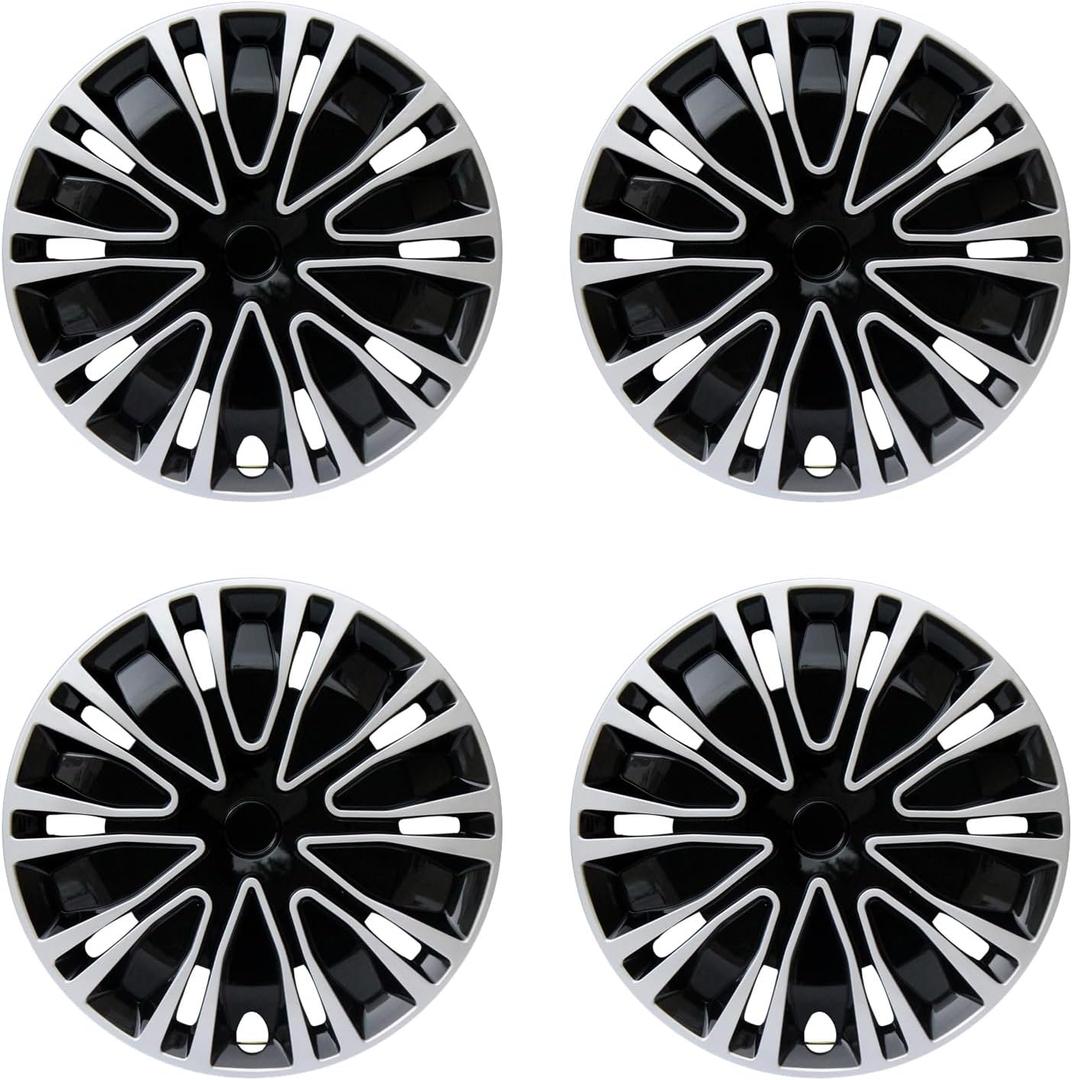 Hubcap Wheel Cover Replacement R16 Hub Caps Universal-Fit Steel Wheel Rim Cover ABS Material Exterior Accessories for Car Truck SUV -Set of 416-inchSilver-Black