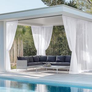 RYB HOME 6 Panels White Outdoor Sheer Curtains for Patio, Waterproof Light Filtering Voile Outside Curtains Rod Pocket Drapes for Front Porch, Gazebo, Pergola, Backyard, 54 x 108 inches