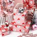 2 x Retrify Christmas Pink Wrapping Paper - Mini Roll - 17 Inches x 32.8 Feet Cute Santa Claus Metallic Foil Shine Gift Wrap Paper Roll for Holiday Party Celebration