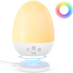 Night Light for Kids, Baby Night Light with Sound Machine, RGB Egg Night Light for Nursery, Stepless Dimming, Touch Control, Night Lamp for Kids Bedroom, Safe & Harmless, Eye-Caring (White)