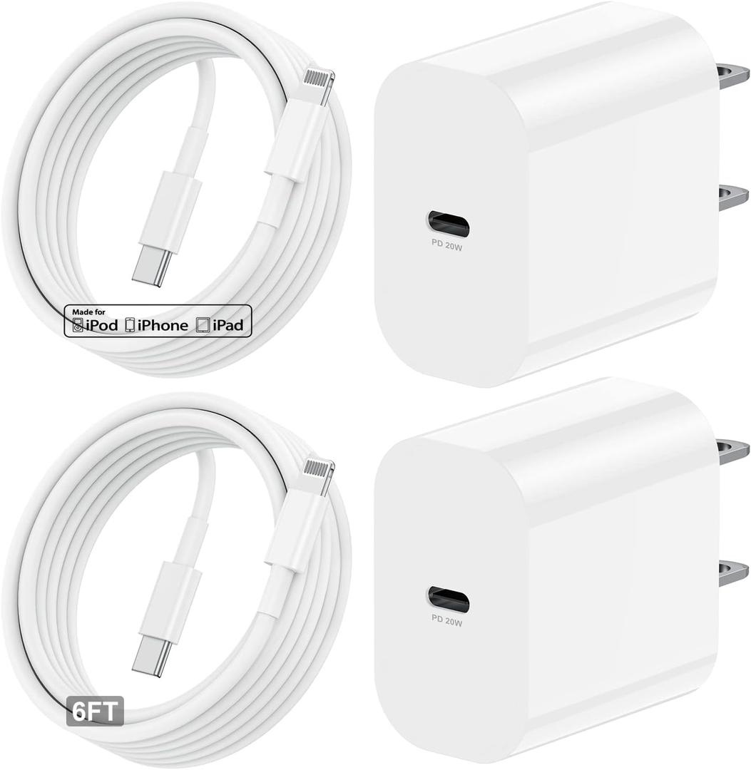 20W Rapid USB C Wall Super Fast Chargers Block Power Plug with 6Ft Type C to Lightning Cable, (MFi Certified) Lightning Charging Cord for iPhone 14 13 12 11 Pro Max Plus Air Mini iPad -Albedo 2Pack