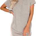 Acelitt Womens Casual Summer Crewneck Short Sleeve Ribbed Mini Tshirt Dress, XS-3XL (Small, 5 Beige)