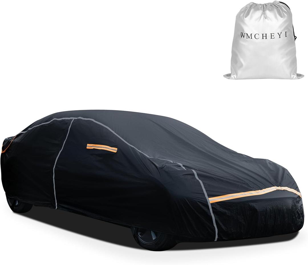 WMCHEYI Car Cover Waterproof All Weather, Multi-Layer Anti-Scratch Black Car Covers for Automobiles, Outdoor Sun UV Rain Snow Wind Protection Full Exterior Cover, Universal Fit for 185" Length Sedan