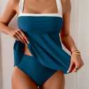 Aidonger Tankini Swimsuit for Women Color Block Tummy Control Two Piece Bathing Suit Slimming Swim Top with Bottom (Blue, M)