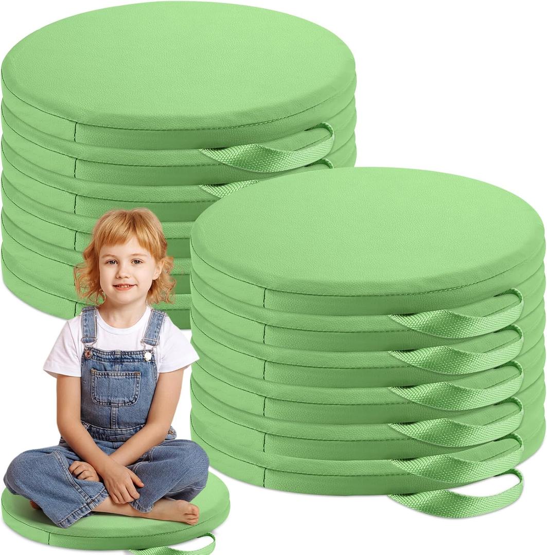 Suzile 12 Pcs 12'' Floor Cushions for Classroom Flexible Floor Seating with Handles Classroom Carpet Cushions for Kids Toddlers Daycare Preschool Furniture(Green,Round)