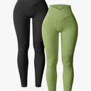 OQQ Women's 2 Piece Yoga Leggings Ribbed Seamless Workout High Waist Cross Over Athletic Exercise Leggings L
