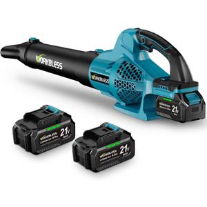 Leaf Blower Cordless, 21V Electric Leaf Blower with 2 x 4.0Ah Batteries and Fast Charger, 22000RPM & 6 Speed Adjustable, Blower for Lawn Care, Patio Cleaning, Dust, Snow Care(Blue)