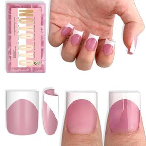 NOVO OVO Short Sharp Square White French Tip Nail Tips Press on BERRY PINK, Need Builder Gel Top Coat Nail Glue,Soft Gel Fake Nail Extension, Full Cover False Nails for Salon DIY x15 Sizes 240 pcs