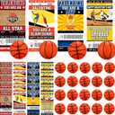 Realspring 24 Set Basketball Valentines Day Cards Gifts for Kids Classroom 24 Pcs Mini Foam Stress Basketball and 24 Pcs Class Exchange Card for Valentines Goodie Bag Stuffer School Sport Party Favors