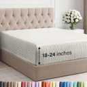 Extra Deep Queen Fitted Sheet - Hotel Luxury Single Fitted Sheet Only - Easily Fits 18 inch to 24 inch Mattress - Ultra Soft, Wrinkle Free with Extra Deep Pockets - Breathable & Comfy - Beige Stripes