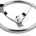 Stainless Steel Boat Steering Wheel 3 Spoke 13-1/2" Dia, with 5/8" -18 Nut and Turning Knob for Seastar and Verado