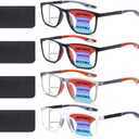 4 Pack Progressive Multifocus Reading Glasses for Men Women TR90 Sports Style Anti-Blue Light Computer Readers (Black & Red & Grey & Transparent)