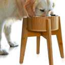 Elevated Dog Bowls Large Breed - (15-Inch, 74-oz Cap) - Raised Single Dog Food Station, Suitable for Dry/Wet Pet Foods, Deter Ants/Bugs - Bamboo with Stainless Dish and Tall Stand