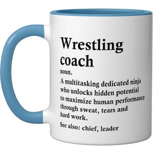 Funny Wrestling Coach Definition Ceramic Mug, Blue/White (11 Ounces)