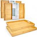 Bamboo Serving Tray with Handles Set of 4 - Decorative Wooden Trays for Eating, Working, and Storing, Suitable for Use in Bedroom, Living Room, Kitchen, Bathroom, Outdoor Scenarios and More