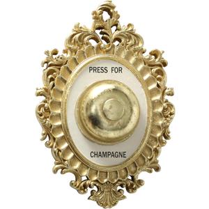 Grand Hotel Decorative Door Bell, Champagne Theme, Ornamental Plaque, Non-Working Ringer, 9 Tall x 5.5 Inches Wide, Metallic Gold and White Painted Polyresin