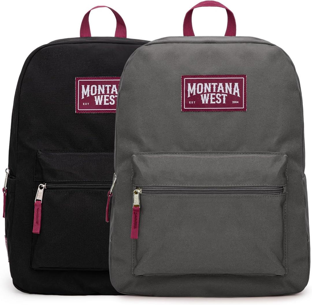 Montana West Backpack for Women Men 2 PCS Lightweight College Bookbags Casual Daypack Backpacks for Commute & Travel (Black & Grey)