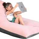 Stuffed Animal Storage Bean Bag Chair for Kids and Adults, Luxury Velvet Stuffed Animal Storage, Stuffie Seat - COVER ONLY(Pink & Dark Grey 200 L/52 Gal), 36.5"L x 35"W x 30"H