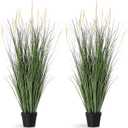 Jexine 2 Pieces 4 ft Tall Artificial Grass Plants Fake Horsetail Reed Grass Plant with Pink Spikes Potted Faux Greenery Floor Plants for Housewarming Gift House Garden Lobby Outdoor