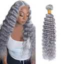 Deep Wave Human Hair Bundles Grey 1 Bundle Sliver Grey 12 Inch Human Hair Extension Single 100G Total Unprocessed Brazilian Virgin Hair Double Weft
