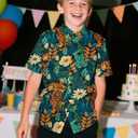 Yoimira Hawaiian Shirts for Boys, Button Down Short Sleeve Tropical Print, Kids Summer Beachwear Tops 7-14 Years (Green)