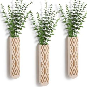 3 Pack Wood Wall Planter, Boho Wall Art for Entryway and Bathroom Decor, Modern Farmhouse Decor, Wall Decor Vase for Holding Fake Plants and Dried Flowers