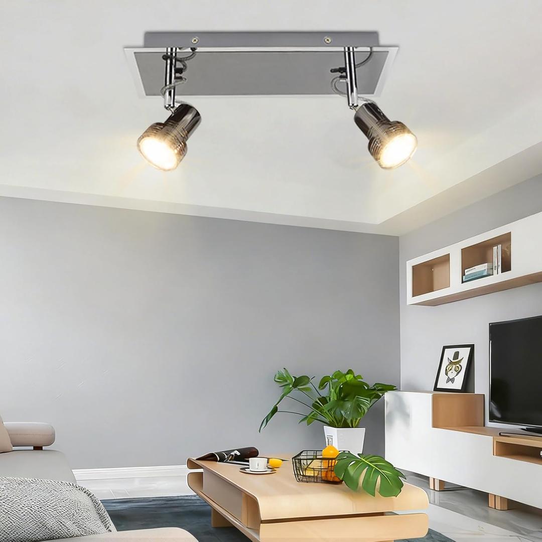 Depuley Ceiling Track Light Fixture: 2-Light Square Led Track Lighting Kit - Flush Mount Ceiling Spotlights Flexibly Adjustable Accent Lamp for Kitchen Living Room Bedroom Hallway GU10 Bulbs Included