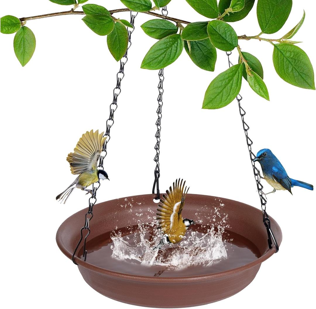 Hanging Bird Bath for Outside, VUWEZ Hanging Birdbath & Bird Feeder for Outdoors, Birds Water Wild Feeders Tray Bowl Accessories for Outdoor, Small Large Birdbaths Bowls for Garden Balcony Decoration (10" (1 pack), Chocolate)