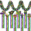 Gemscream 10 Pack Mardi Gras Decorations Set Mardi Gras Party Supplies Includes 8 Pcs Tassel Hanging Swirls and 2 Pcs 6.6ft Garland Hanging Outdoor Decor for Carnival Festival Home Garden Yard Decor
