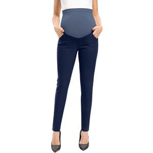 POSHGLAM Women's Maternity Pants Casual Work Pull-on Stretch Comfy Skinny Pregnancy Pants with Pockets