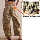 Leopard Pants Women Barrel Baggy Jeans Y2k Boyfriend Cheetah Print Jean Mid Rise Wide Leg Denim Ankle Pants Black Khaki XXL (XXL)