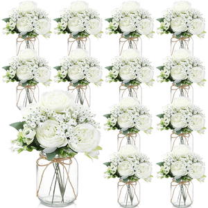 12 Sets Mason Jar Flowers Centerpiece Table Decorations,White