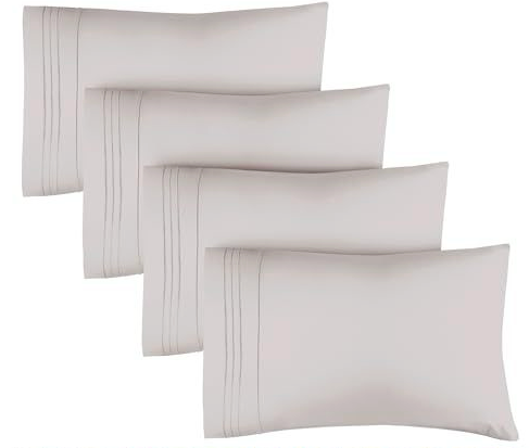 Queen Pillow Cases Set of 4 - Ultra Soft Hotel Quality Pillowcase Covers - Comfy Cozy Bedding for Women, Men, Kids & Teens - Machine Washable Pillow Protectors - 4 Pieces Set - Queen Size Light Grey
