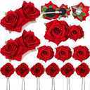 Waydress 12 Pieces Rose Flower Hair Clip Rose Brooch Floral Clips Mexican Flower Hair Pins Accessories for Women Mother's Day Flamenco Dancer Bridal Wedding Party Supplies(Red)