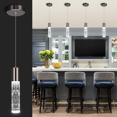 OKELI Modern Pendant Light,LED Bubble Crystal Kitchen Island Lights Fixtures,Black Mini Single Pendant Lighting for Kitchen Island Bar,6W,6000K,ETL,1Pack