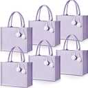 Paterr 6 Pack Personalized Valentines Day Canvas Tote Bags with Pom Poms Blank Reusable Valentines Bag with Handles for Gifts (Light Purple, White)
