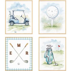 3 x BRRNYOI Golfing Wall Art Posters Set of 4, Golf Nursery Decor, Watercolor Golf Cart Course Club Golfer Canvas Prints Wall Decor for Kids Boy Teen Bedroom Dorm Playroom Home, 8x10 Unframed, (various Posters)