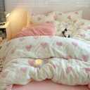 Nayoroom Fluffy Duvet Cover Set Twin Size Faux Fur Velvet Flannel Pink Heart Comforter Cover 2 Pcs Winter Warm Luxury Soft Shaggy Plush Fuzzy Bedding Set with Zipper Closure Valentines Day Gifts