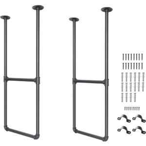 DIYHD 2 Tier Ceiling Mount Black Shelf Bracket,U Shape Pumbing Pipe Kitchen Storage Brackets (No Planks), 37" Bracket-2 Pairs