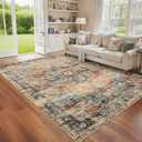 GarveeHome 4x6 Washable Vintage Living Room Area Rug: Vintage Machine Washable Area Rug for Living Room Indoor Large Non-Slip Bedroom Carpet Low Pile Stain Resistant Dining Room Carpet Green&Brown