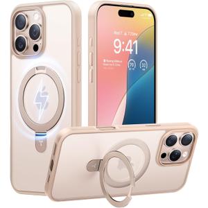 TORRAS Desert Titanium for iPhone 16 Pro Case Magnetic Stand, [Compatible with MagSafe][Flexible Stable Stand] Mil-Grade Protection Translucent Slim Anti-Scratch Ring Kickstand, Rose Gold 6.3", Ostand