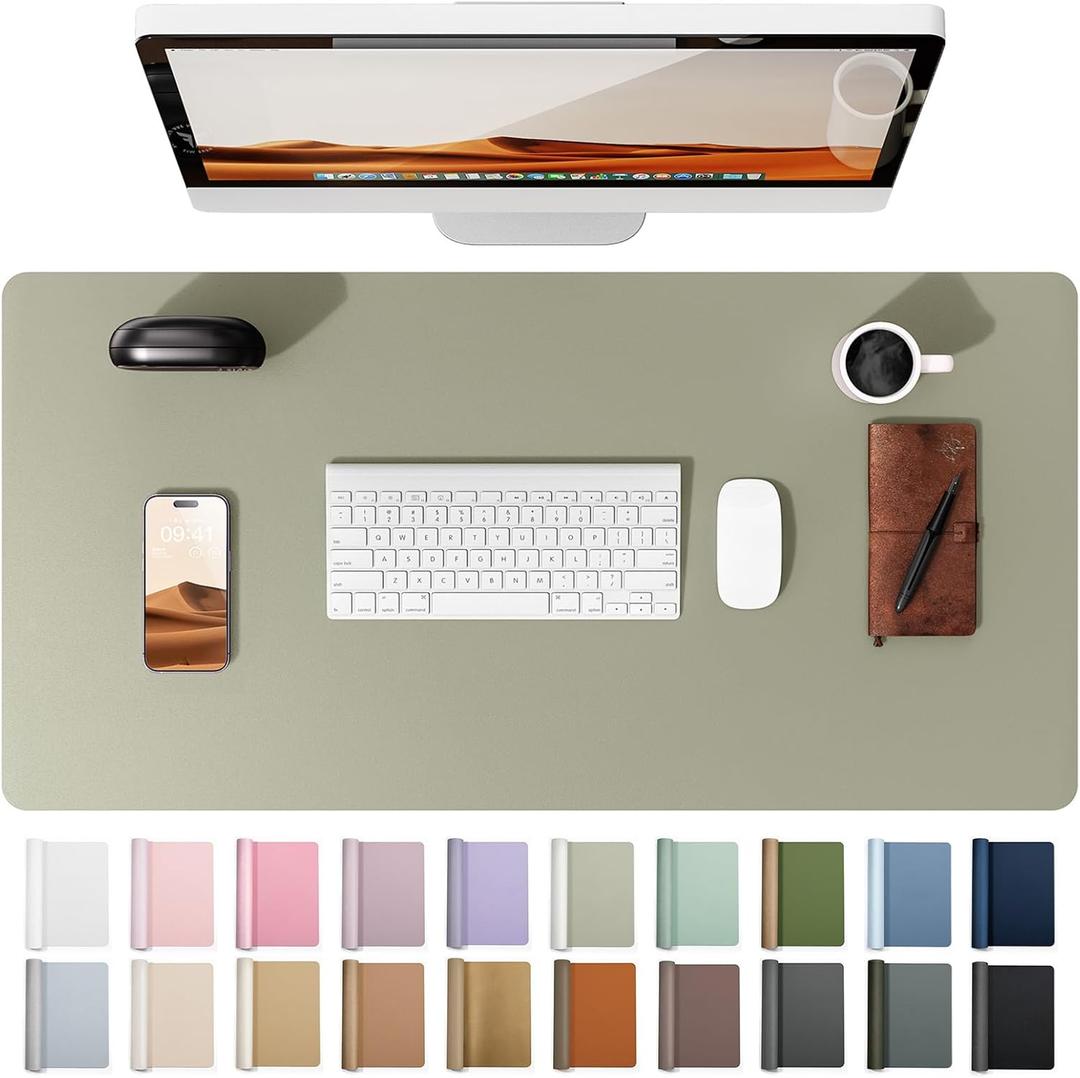 YSAGi Leather Desk Pad Protector, Office Desk Mat, Large Mouse Pad, Non-Slip PU Leather Desk Blotter, Laptop Desk Pad, Waterproof Desk Writing Pad for Office and Home (Olive Beige, 35.4" x 17")