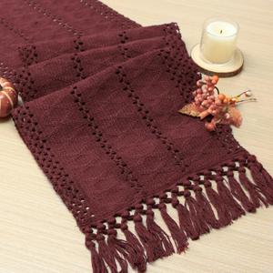 FEXIA Burgundy Red Table Runner with Tassels 72 Inches Long for Home Decor Macrame Table Runner for Modern Room Decor Farmhouse Rusitic Table Runner for Dining Bedroom Bridal Shower (11x72 Inches) (Table Runner, 12" x 72")