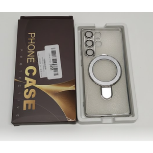 Compatible with Samsung Galaxy S25 Ultra Case with Magnetic Ring Stand [Compatible with Mag-Safe] [Full Camera Lens Protector] Plating Clear Phone Case for S25 Ultra 6.9", Silver